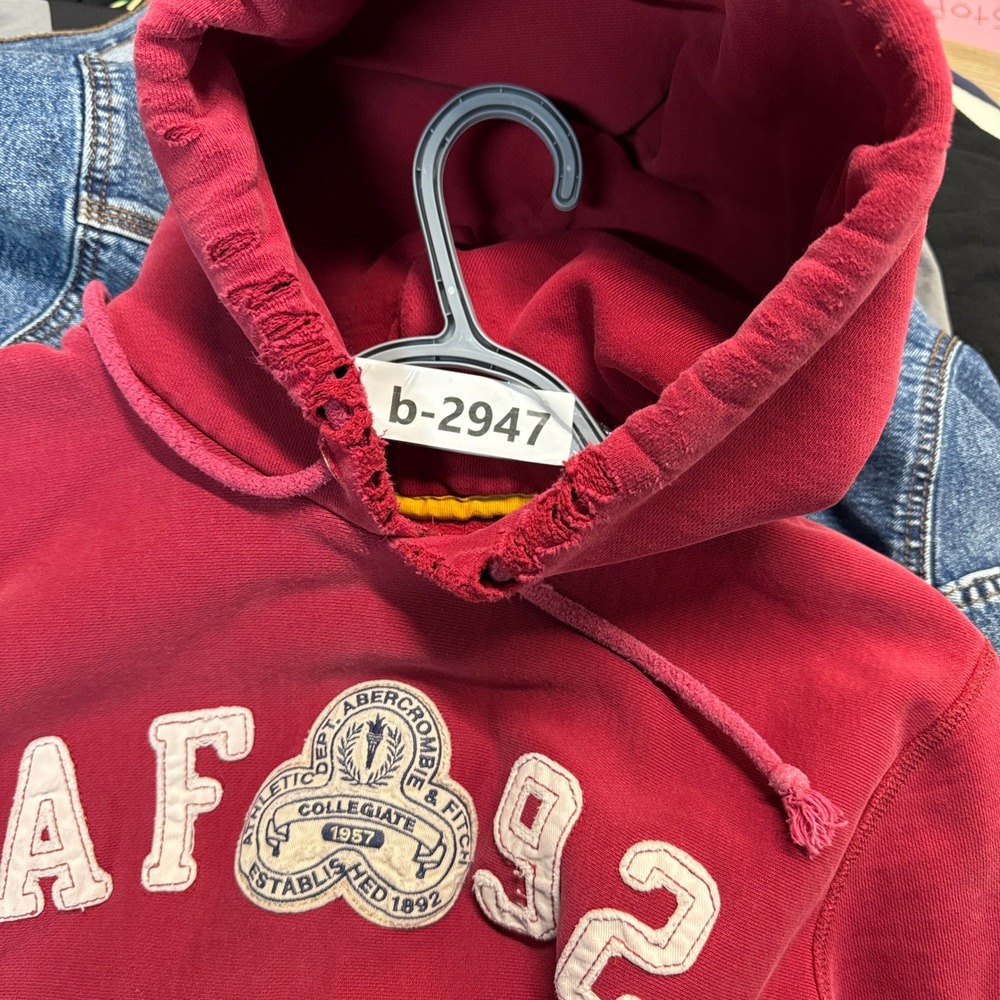 90s Abercrombie & Fitch Hoodie Men's Large Red AF 92 Streetwear Vintage Thrashed - Picture 10 of 10